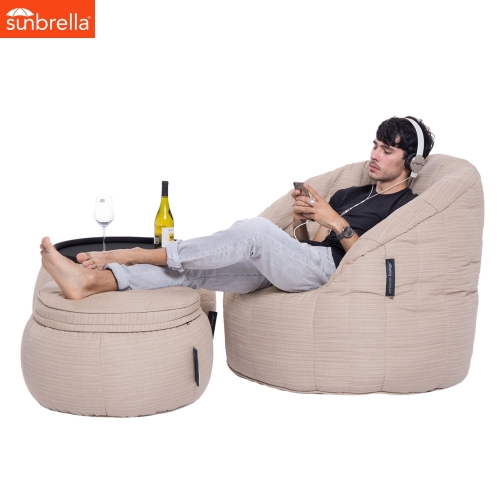 cream designer sofa set in Sunbrella fabric bean bag by Ambient Lounge