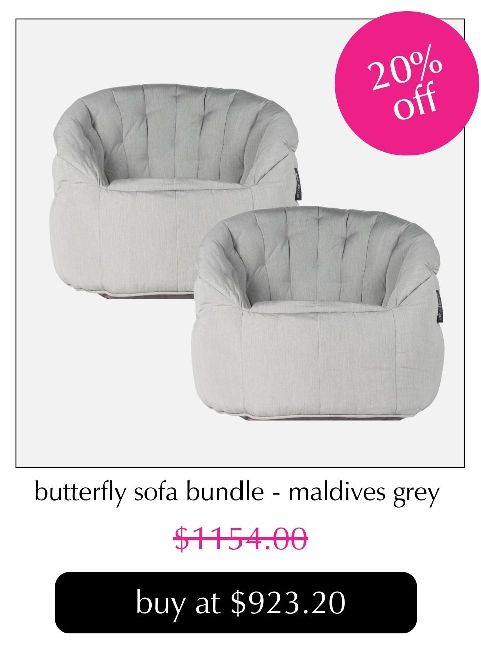 butterfly sofa bundle maldives grey 20% off