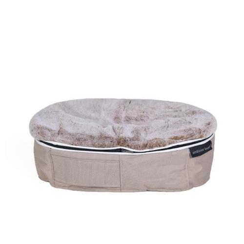 small cappuccino cat bed with faux fur cover made by ambient lounge New Zealand