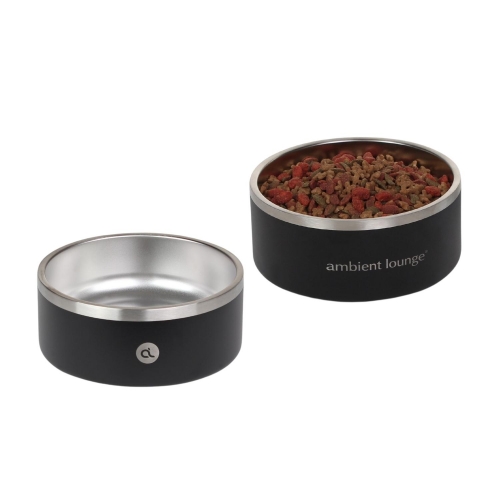 1L Stainless Steel Dog Bowl - Black/Black (Set of 2)