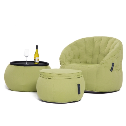 lime green designer sofa set in Sunbrella fabric bean bag by Ambient Lounge