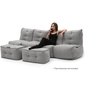 comfortable 4 Piece Modular Quad Couch Bean Bags in Grey with linen Interior Fabric