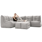 5 Piece Modular Living Lounge Bean Bag in Grey with Linen Interior Fabric