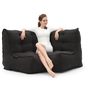 Modular bean bag corner in Black Sapphire with model