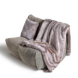 Ambient Lounge Twin couch with cappuccino faux fur throw. Perfect set for winter.
