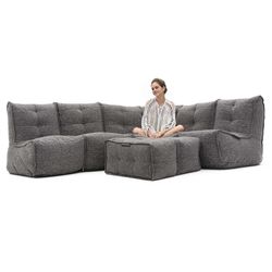 comfortable 5 Piece modular Couch Bean Bags in grey Interior Fabric