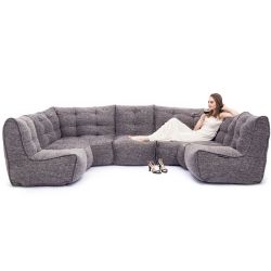 comfortable 6 Piece Modular living lounge Bean Bags in Grey Interior Fabric