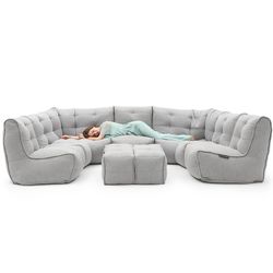 6 Modular Max Lounge Bean Bags in Grey with Linen Interior Fabric