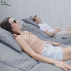 Satellite twin sofa in titanium weave fabric from ambient lounge in New Zealand